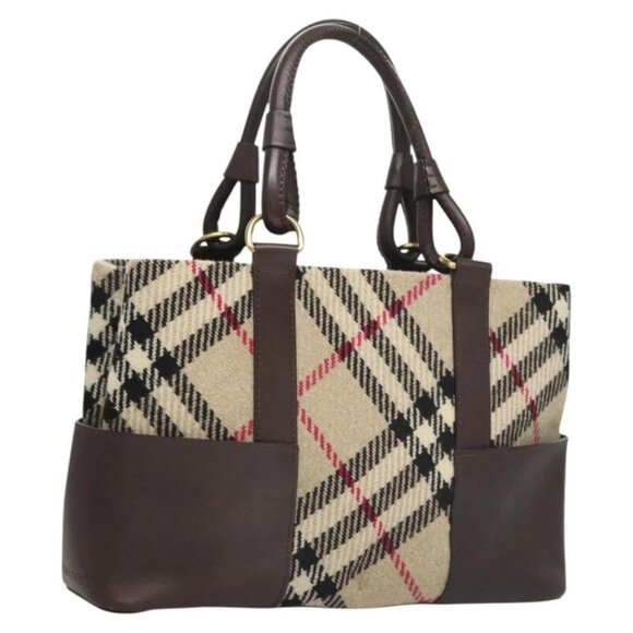 BURBERRY Nova Check Tote Bag Wool Beige Gold - Picture 1 of 16